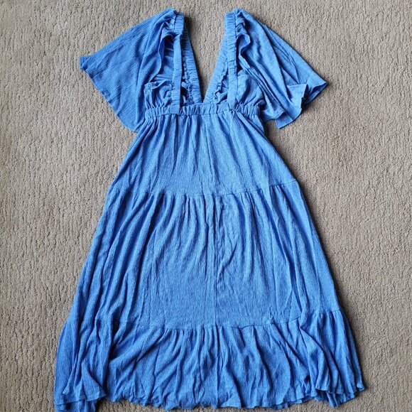 Women’s V-Neck Tiered Backless Maxi Dress – Size S – Light Blue – NWOT - Picture 10 of 11